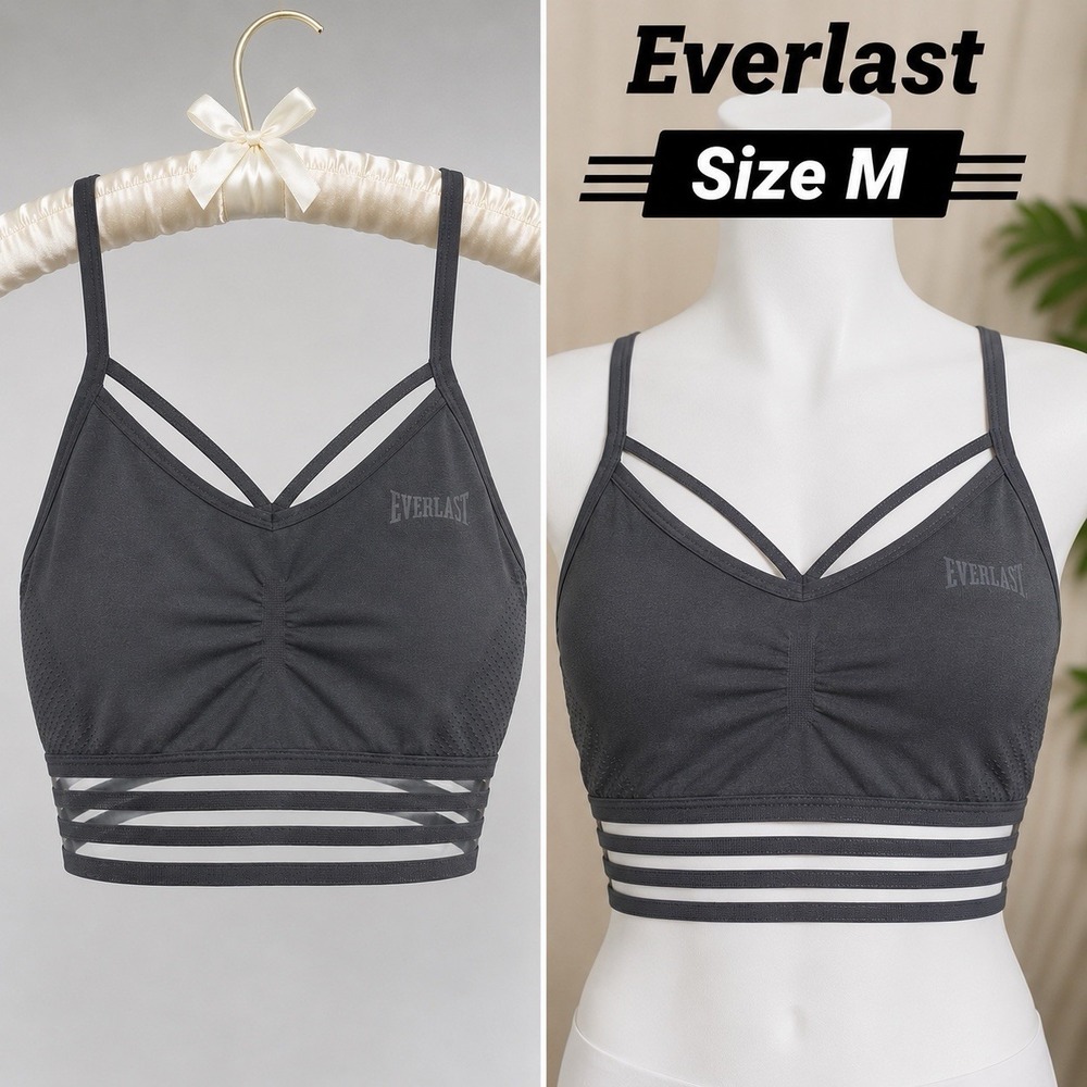Everlast Women's Sports Bra Size M Gray Strappy Cutout Band Workout Athletic